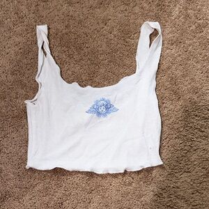 Princess Polly White Crop Top with Blue Sun Graphic